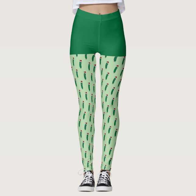 Christmas Dill Pickle wearing a Santa Hat Leggings (Framsida)