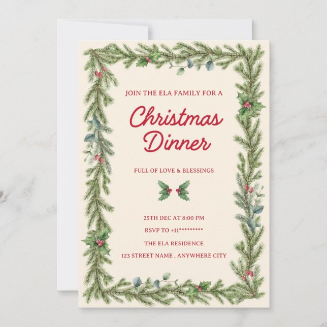 Christmas Dinner Invitation card Inbjudningar (Framsida)