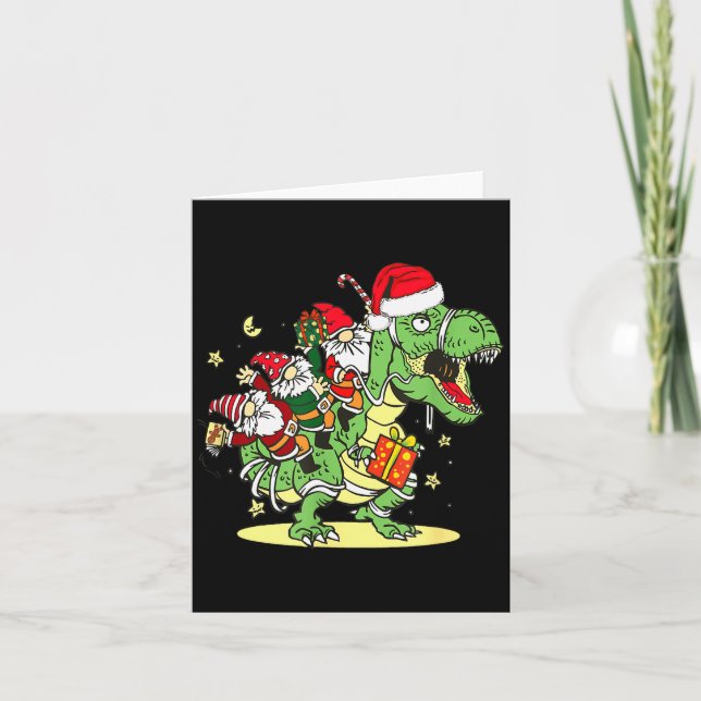 Christmas, Dino, Ugly Xmas, Trex Dinosaur, Gnome  Kort (Framsida)
