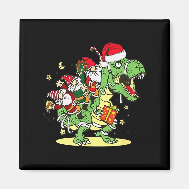 Christmas, Dino, Ugly Xmas, Trex Dinosaur, Gnome  Magnet (Framsidan)