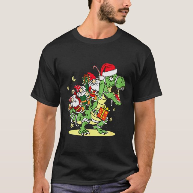Christmas, Dino, Ugly Xmas, Trex Dinosaur, Gnome  T Shirt (Framsida)