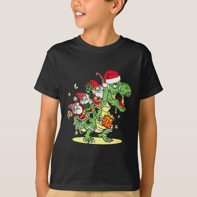 Christmas, Dino, Ugly Xmas, Trex Dinosaur, Gnome  T Shirt (Framsida)