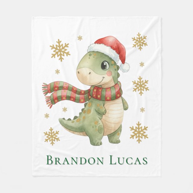 Christmas Dinosaur Birthday Party Gift Fleecefilt (Framsidan)