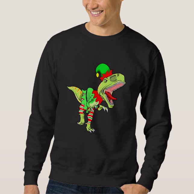 Christmas Dinosaur Elf Boys Kids Teens Xmas  Men Lång Ärmad Tröja (Framsida)