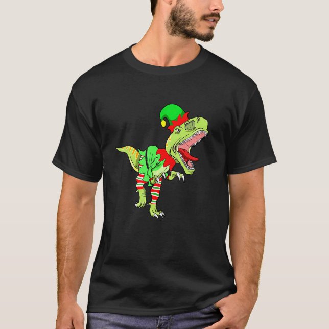 Christmas Dinosaur Elf Boys Kids Teens Xmas  Men T Shirt (Framsida)