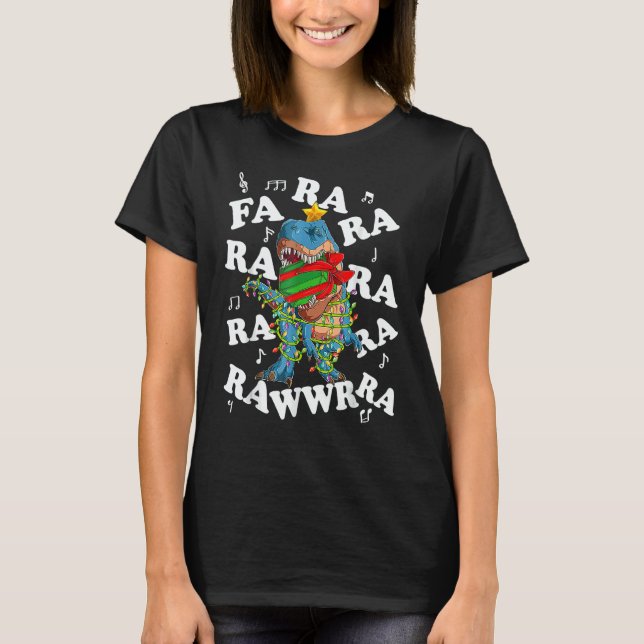 Christmas Dinosaur Fa Ra Ra Rawr Tree Rex Pajamas  T Shirt (Framsida)
