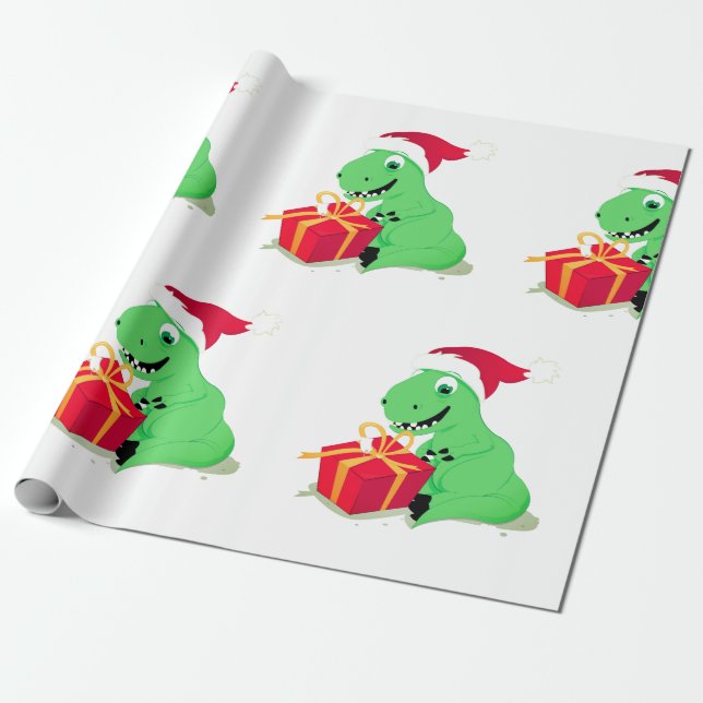 CHRISTMAS DINOSAUR MED Santa Wrapping Papprare Presentpapper (Utrullad)