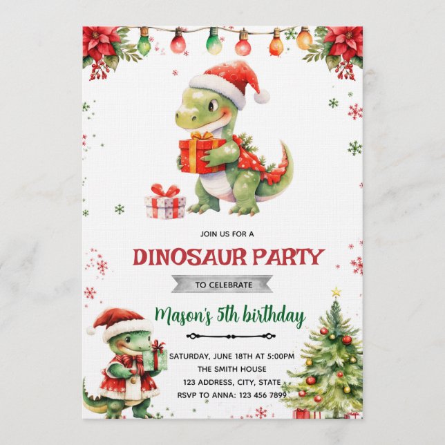 Christmas dinosaur party invitation inbjudningar (Framsida)