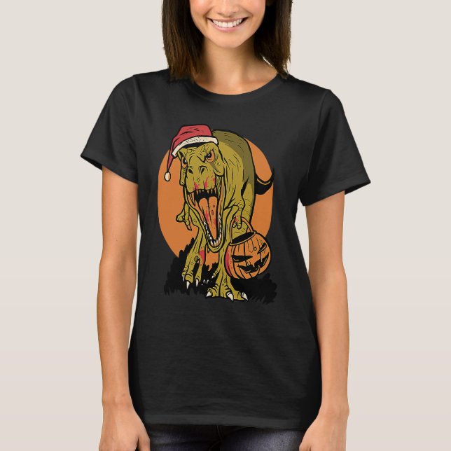Christmas Dinosaur rex Halloween Pumpkin  Cool T Shirt (Framsida)