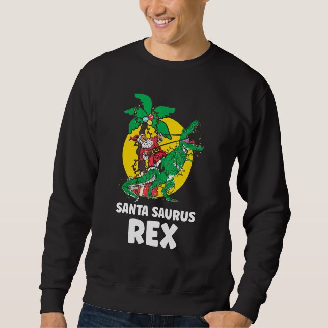 Christmas Dinosaur Santasaurus Rex Holiday Xmas PJ Lång Ärmad Tröja (Framsida)