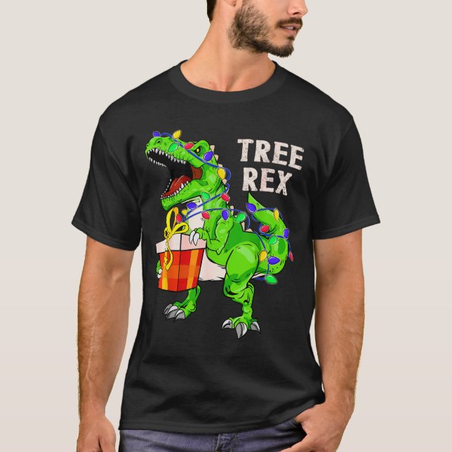 Christmas Dinosaur Shirt Tree Rex Pajamas Xmas Men T Shirt (Framsida)