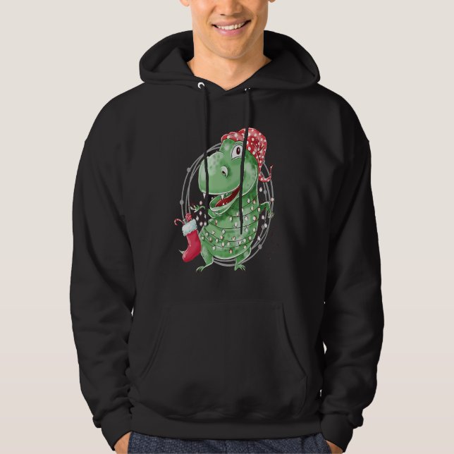 Christmas Dinosaur Tree Rex Pyjamas Men Boys Kids Hoodie (Framsida)