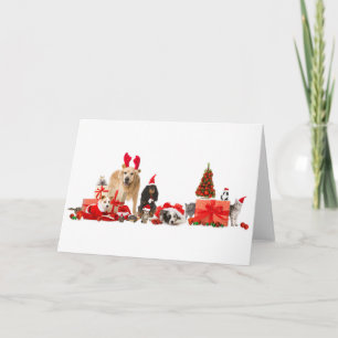 CHRISTMAS DJUR I Santa Hats Greeting Card Kort