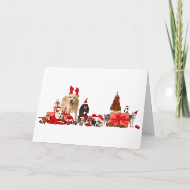 CHRISTMAS DJUR I Santa Hats Greeting Card Kort (Framsida)