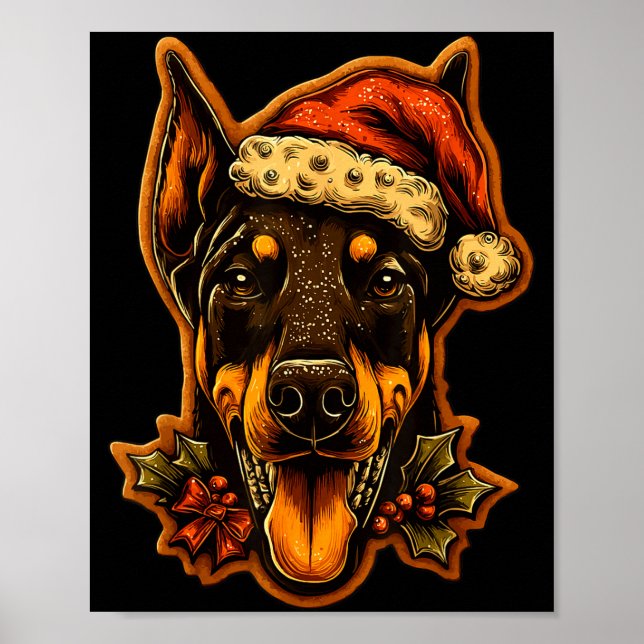 Christmas Doberman Dog With Santa Hat Gingerbread  Poster (Framsidan)