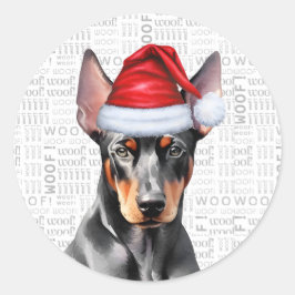 Christmas Doberman Pinscher Dog and Woof Art Runt Klistermärke