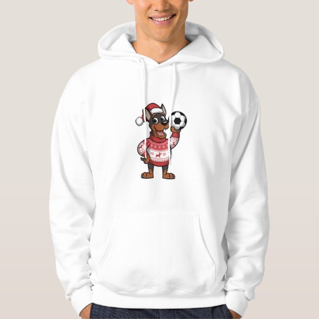 Christmas Doberman puppy with soccer ball Hoodie (Framsida)