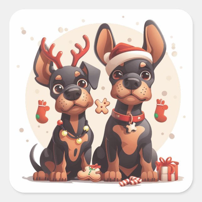 Christmas Dobermann Dogs Fyrkantigt Klistermärke (Framsida)