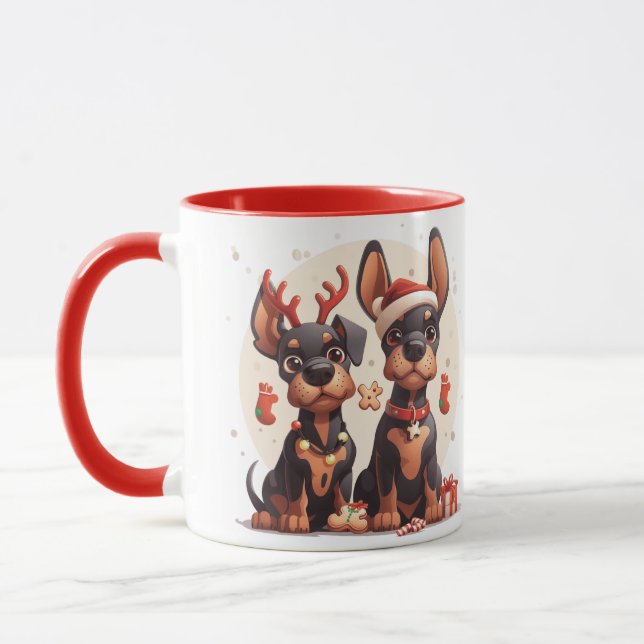Christmas Dobermann Dogs Mugg (Vänster)