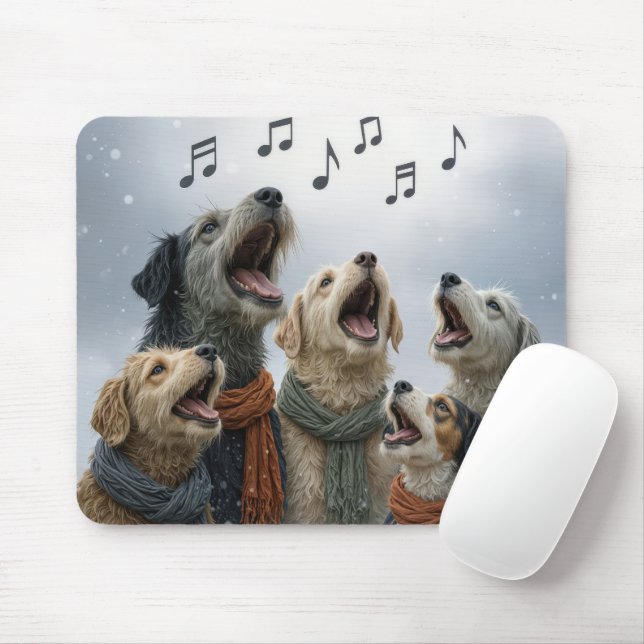 Christmas Dog Carolers In Snowflakes Musmatta (Med mus)