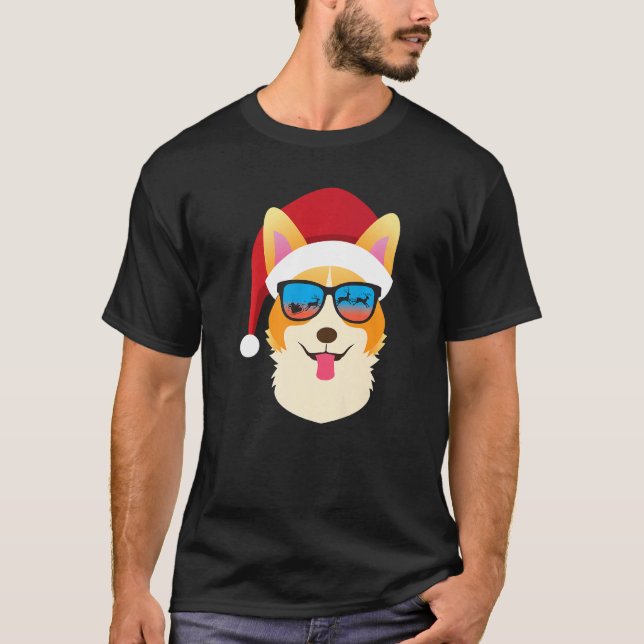 Christmas Dog  Cute Corgi Santa Hat T Shirt (Framsida)