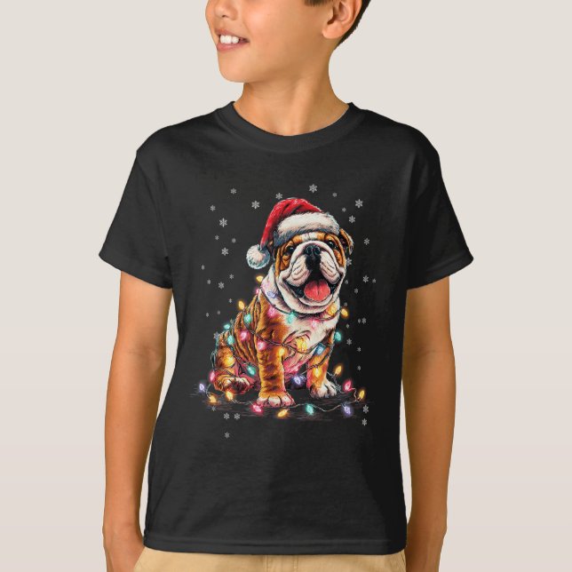 Christmas Dog English Bulldog Santa Xmas Women Men T Shirt (Framsida)
