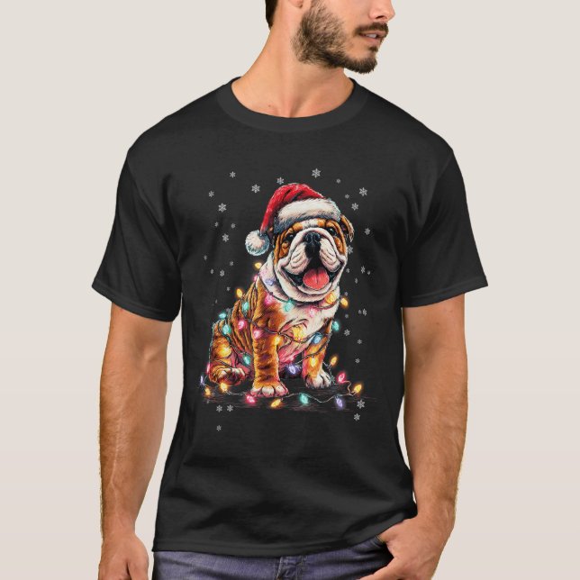 Christmas Dog English Bulldog Santa Xmas Women Men T Shirt (Framsida)
