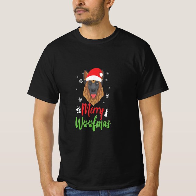 Christmas Dog German Shepherd Merry Woofmas Gift T Shirt (Framsida)