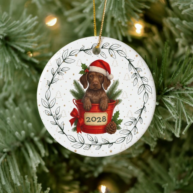 Christmas Dog GSP German Shorthaired Pointer Santa Julgransprydnad Keramik (Träd)