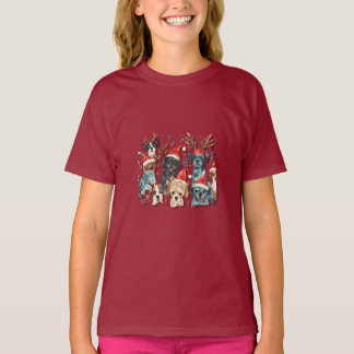 Christmas Dog Line Art T-Shirt | Minimalist Holida