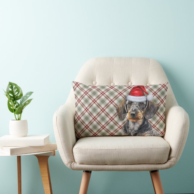 Christmas Dog Lover Wire Coated Dachshund Plaid Lumbarkudde (Stol)