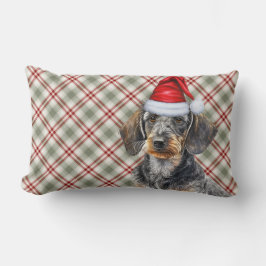 Christmas Dog Lover Wire Coated Dachshund Plaid Lumbarkudde