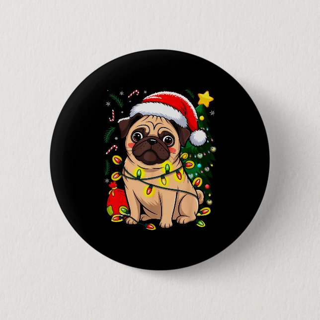 Christmas Dog Santa Clause Pug Puppy X-mas  Knapp (Framsida)