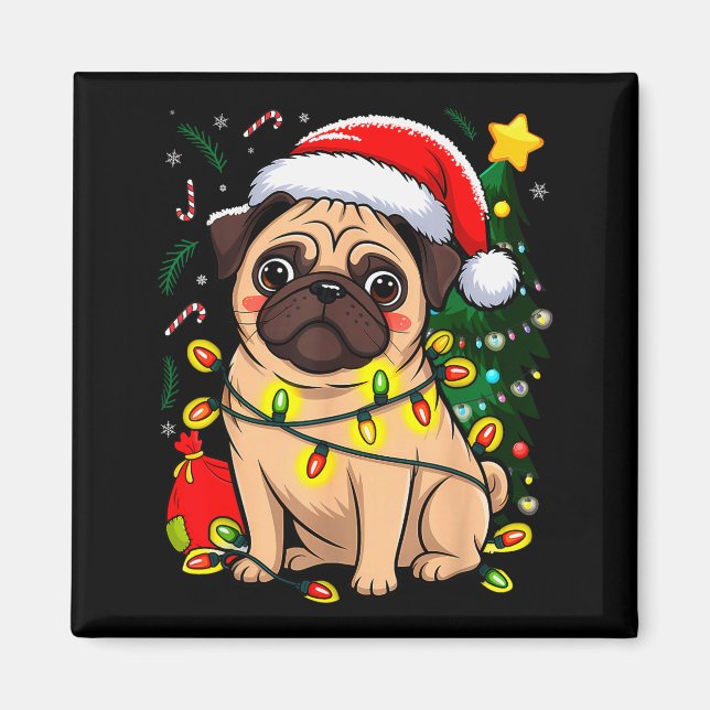 Christmas Dog Santa Clause Pug Puppy X-mas  Magnet (Framsidan)