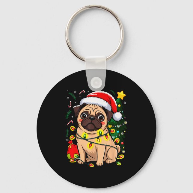 Christmas Dog Santa Clause Pug Puppy X-mas  Nyckelring (Framsida)