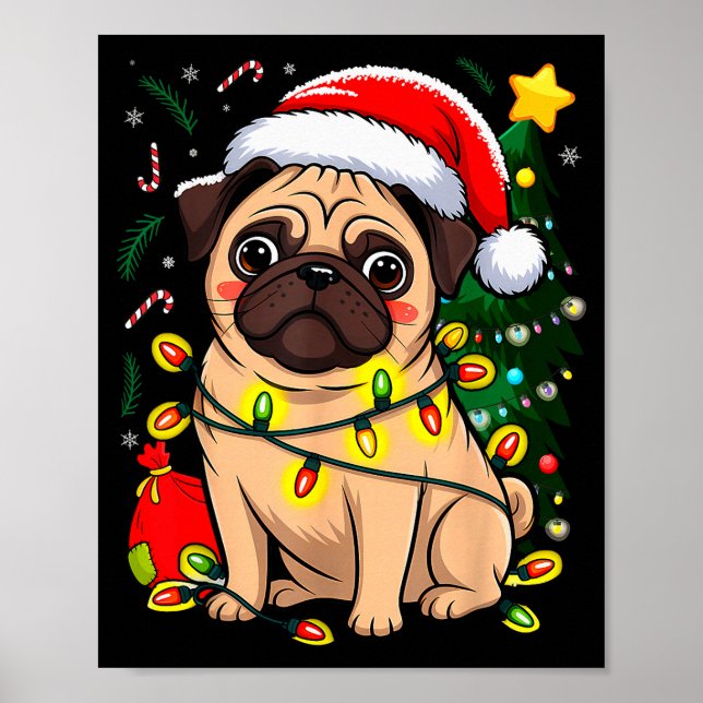 Christmas Dog Santa Clause Pug Puppy X-mas  Poster (Framsidan)