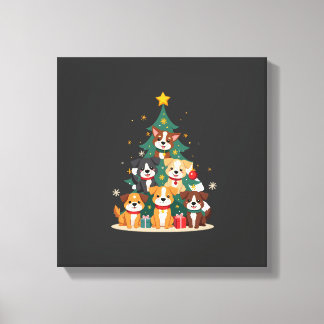 Christmas Dog Tree T-Shirt Cute Funny Puppy Dogs X Canvastryck