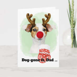 Christmas Dog w/Antlers for Dad Holiday Card Helgkort