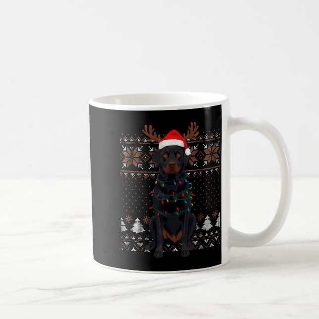 Christmas Dog With Hat And Lights - Funny Holiday  Kaffemugg (Höger)