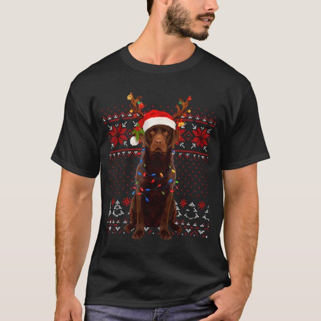 Christmas Dog With Hat And Lights - Funny Holiday  T Shirt (Framsida)