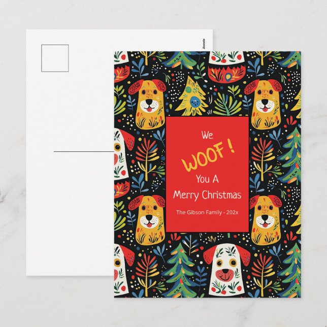 Christmas Dogs Cute Holiday Postcard Helg Vykort (Fram/baksida)