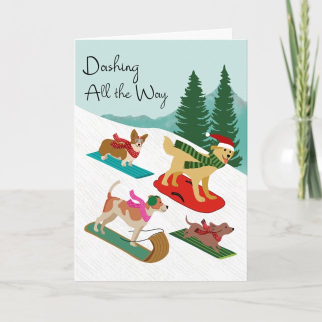 Christmas Dogs Sledding Dashing All the Way Kort (Framsida)