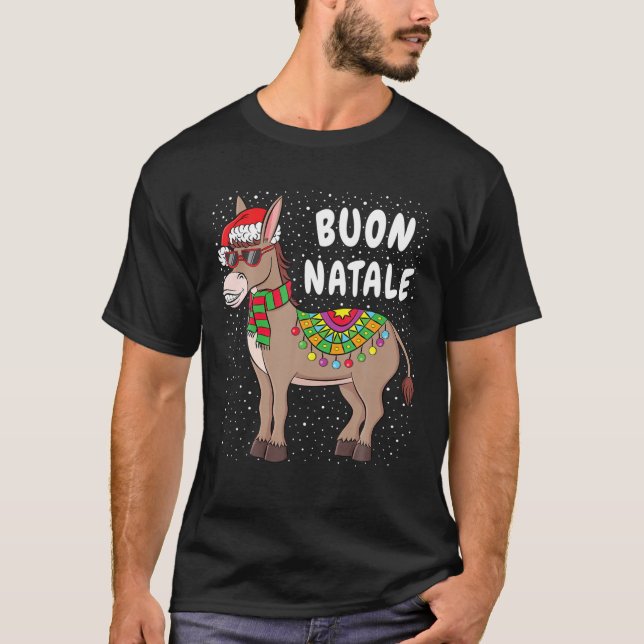 Christmas Donkey Buon Natale American Italian Xmas T Shirt (Framsida)