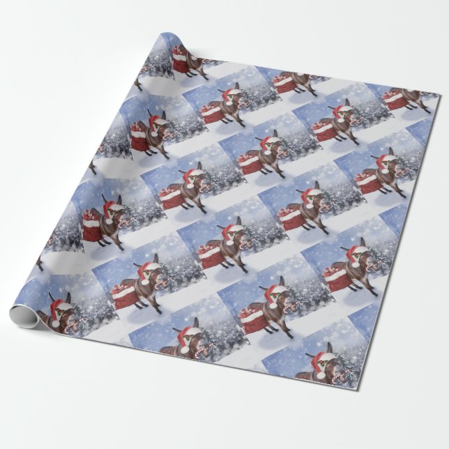 Christmas donkey with funny red hat presentpapper (Utrullad)