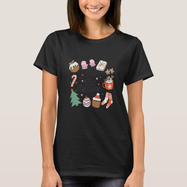 Christmas Doodles Tis' The Season Retro Holiday Co T Shirt (Framsida)