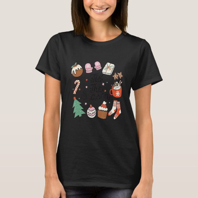 Christmas Doodles Tis' The Season Retro Holiday Co T Shirt (Framsida)