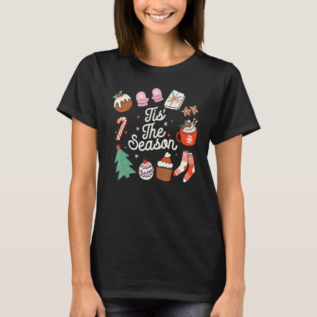 Christmas Doodles Tis' The Season Retro Holiday Co T Shirt (Framsida)