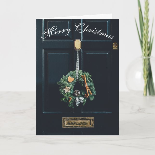 Christmas Door with Wreath Kort (Framsida)