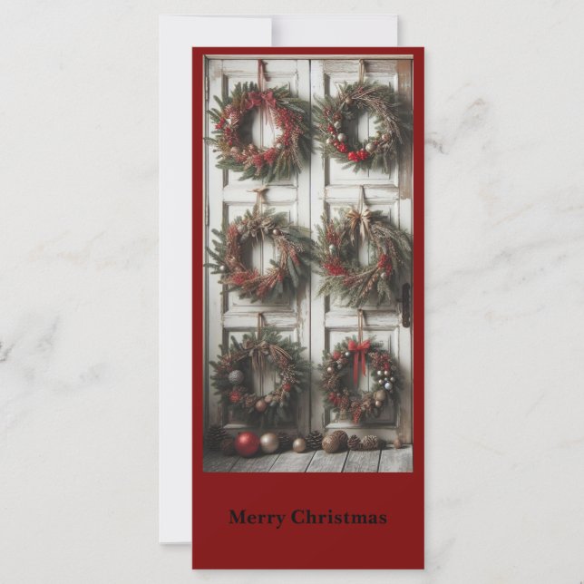 Christmas Door Wreath Holiday Personalized Card (Framsida)