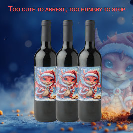 Christmas dragon, too cute to arrest,  vinflaska etikett